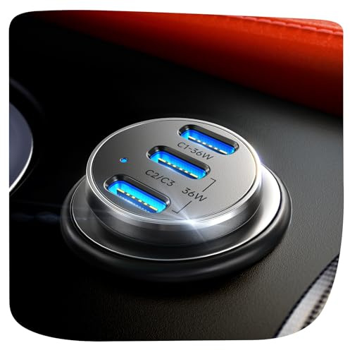 LISEN 108W Zigarettenanzünder USB C, [PD3.0 Superschnelles Laden] 3-Port Autoladegerät Zigarettenanzünder, KFZ Ladegerät USB C, Car Charger für iPhone 17 16 15 Pro Max iPad Galaxy S25