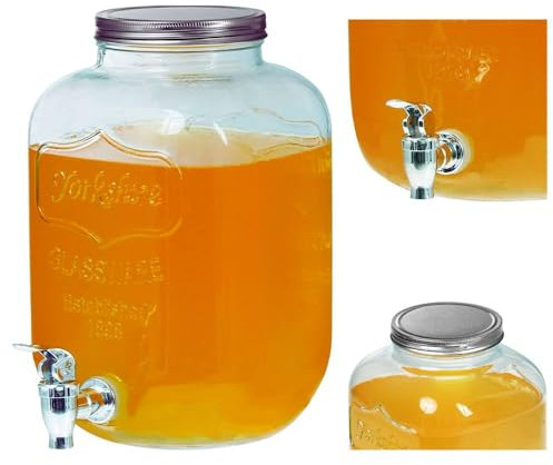 Getränkespender mit Hahn 4L Glas Glance Zapfhahn Wasserspender Limonadenspender Saftspender Dispenser Trinkspender (4 Liter, Glance Spender)