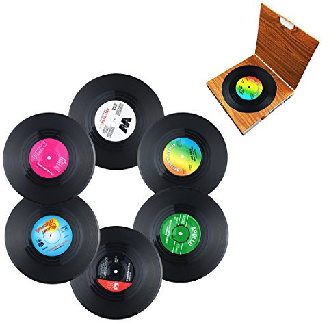 Miaoo, Untersetzer für Becher und Gläser im Design von Retro-Schallplatten, 6 Stück