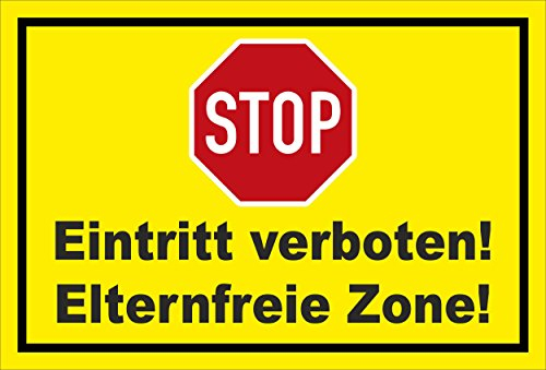 Melis-Folienwerkstatt Schild - Stop - Halt - Eintritt verboten - Eltern-freie Zone – 30x20cm mit Bohrlöchern | stabile 3mm Starke Aluminiumverbundplatte – S00357-011-C +++ in 20 Varianten erhältlich