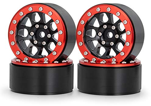AXspeed RC Felgen 4 Stücke 1,9 Zoll Beadlock Räder Felgen für 1/10 RC Crawler TRX4 SCX10 D90 (Schwarz & Rot)