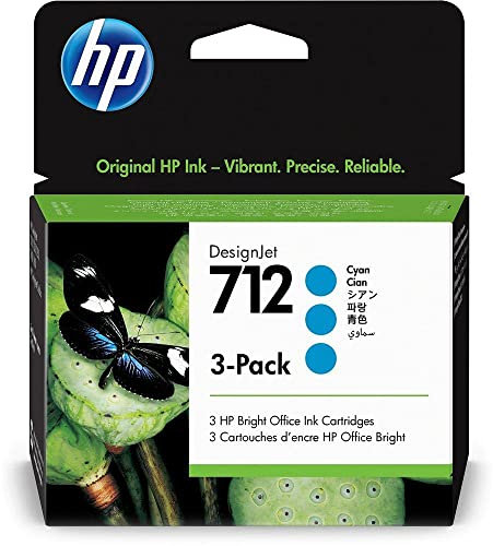 HP 712 3er-Pack Cyan 29 ml Original Druckerpatrone (3ED77A) mit originaler HP Tinte, für DesignJet T650, T630, T250, T230 & Großformatdrucker der Studio-Serie sowie den HP 713 DesignJet Druckkopf