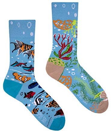 Spox Sox Casual Unisex für Damen und Herren – lustige, mehrfarbige, bunte, verrückte, unterschiedliche, gemusterte Socken für Individualisten, Gr. 44-46, Aquarium