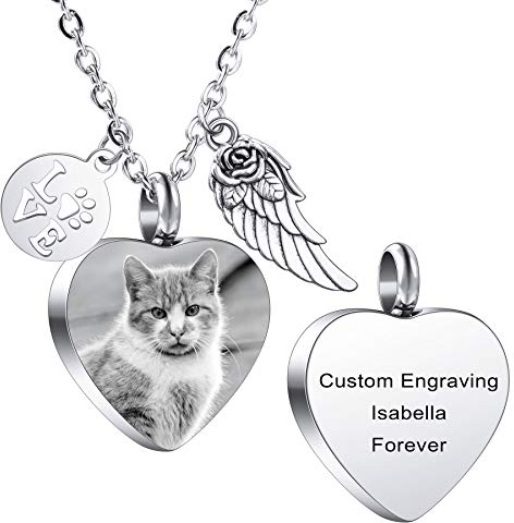 MeMeDIY Personnalisé Cœur Empreinte de Patte Cendres Urne Pendentif Collier Coutume Nom/Photo/Date pour Femme Homme Animal de Compagnie Amoureux Mémorial Souvenir D'animal de Compagnie -A1-1