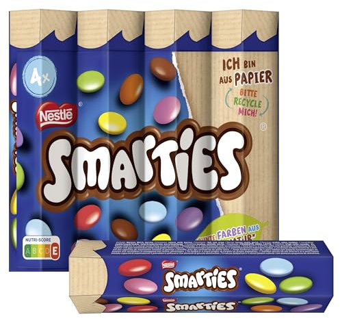Nestlé SMARTIES Multipack, kleine Rolle, bunte Schokolinsen, ideal für Kindergeburtstage, Farben aus der Natur, Hexagonrolle, 1er Pack (1x (4 x 34g))