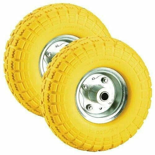 Yorkshire Homeware 10 Inch Solid Rubber Tyre 3.5-4 PU Foam Filled Wheel Sack for Truck Hand Car Trolley Cart 16mm Bearing Yellow (2)