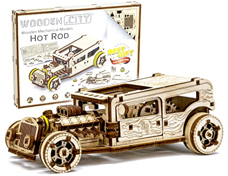 WOODEN.CITY 3D Holzpuzzle Hot Rod - Geschenke für Männer, 3D Puzzle, Holzpuzzle Erwachsene, Modellauto, Modellbausatz, Bastelset, Büro Geschenke
