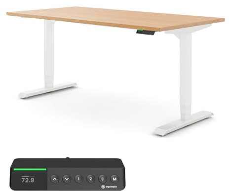 Ergotopia Desktopia Pro X Elektrisch höhenverstellbarer Schreibtisch, Ergonomischer Stehtisch für Büro oder Home Office (Buche Echtholz, Gestell Weiß, 180 x 80 cm)