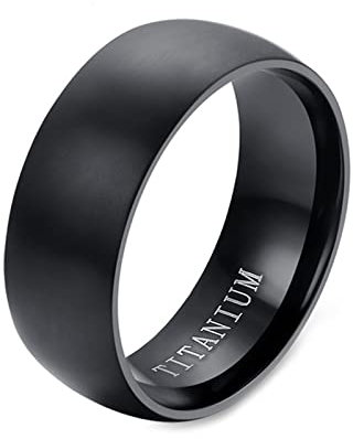 Ayoiow Titanring Herren Breit, Ring Titan Carbon 8 mm Einfach Band Gebürstet Hochzeit Band Schwarz Ring Größe 65 (20.7)