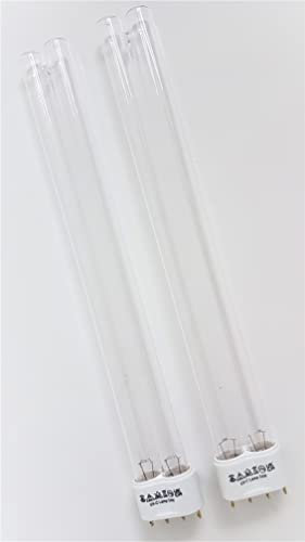 Twin Pack 24 Watt Ultra Violet Clarifier Replacement UV PLL 4 Pin Light Bulbs For water Garden Koi Fish Pond UVC Filters, High Performance Quartz Glass