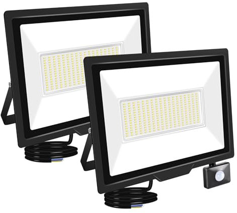 RIGIDON 2x 200W Projecteur d'extérieur Led Avec Detecteur de Mouvement, 20000 LM 6000K Blanche Froide, IP66 étanche Éclairage de Sécurité Extérieur, Projecteur led de Patio Garage Terrasse Jardin