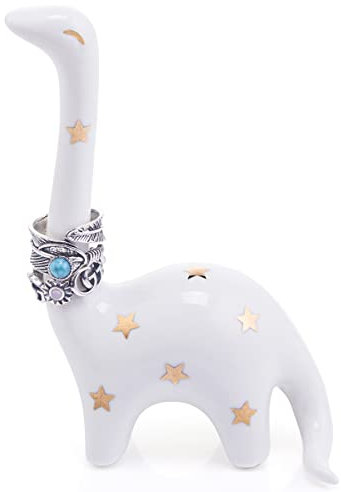 Titanape Weißer Dinosaurier-Ringhalter, Dinosaurier-Geschenke für Frauen, Geburtstag, Weihnachten, Verlobung, niedlicher Schmuckhalter für Ringe, Armbänder, Halsketten-Organizer