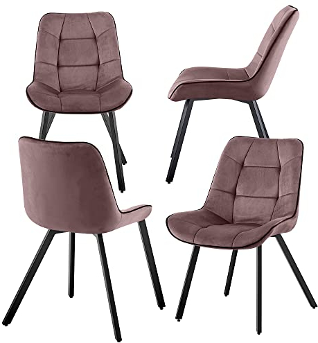 TRISENS Samtstühle Stoffstühle Polsterstuhl Esszimmerstühle Küchenstühle aus Samt Metallbeine, Farbe:Dustrosa, Menge:4 St.