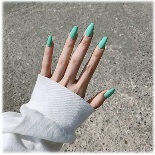 Cimenexe Square Press on Coffin Nails Blau Künstliche Fingernägel Coffin Nail Tips Medium Fingernails Full Cover Acryl Nail Matte Fake Nails for Women and Girls 24Pcs