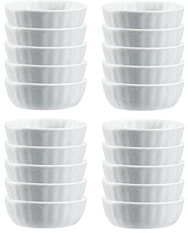SOCOSY Round-Shaped Multipurpose Ceramic Sauce Dish Seasoning Dishes Sushi Dipping Bowl Appetizer Plates Serving Dish Saucers Bowl-Round-20 PCS, White-Round