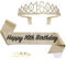 POPOYU 16 Geburtstag Krone und Schärpe,Krone 16. Geburtstag Mädchen,16.Geburtstag Tiara Goldfarben,krone 16.,16 Jahre Geburtstag Mädchen Kopfbedeckung für Geburtstagsgeschenk Partyzubehör