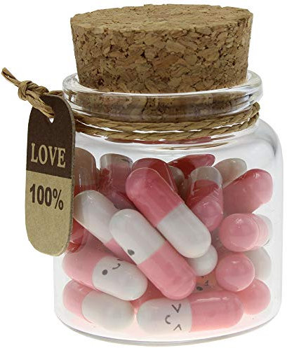 INFMETRY Cute Capsules in a Glass Bottle Lovely Pill Notes Valentines Day Gifts for Her Him Boyfriend Girlfriend Mom Birthday Anniversary Couples Gifts For Women Men (25pcs Pink)