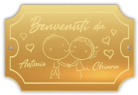 Babloo Targhetta Fuoriporta in Plexiglass Oro Personalizzato con Nomi Idea regalo San valentino Fidanzati e Sposi per la Casa Nuova