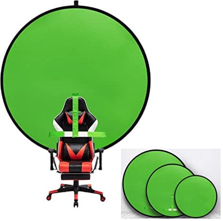 Portable Green Screen Backdrop, Collapsible Webcam Background, Green Screen Chroma Key for Video Chats, Zoom, Online Video Meeting, Photo with Storage Bag (55.1×55.1inch（Circle）)