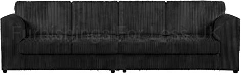 New Luxor Black Fabric 4 Seater Long Sofa | Fullback Jumbo Cord Settee Large Couch For Living Room (Full Back Cushions, Black)