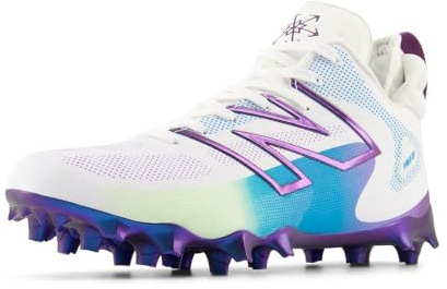 New Balance Men's FreezeLX V4 Lacrosse Shoe, White/Purple Fade/Coastal Blue, 14 M