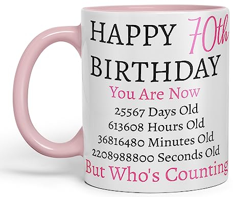 Vixar But Who's Counting Happy 70th Birthday Ceramic Coloured Mug Cup Gift Days Hours Minutes (Pink) (Pink)