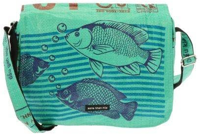 More Than Hip Qinisa Messenger Bag - Fisch Grün - Kleine Umhängetasche Damen aus Recycelten Zementsäcke Leichte Schultertasche Arbeitstasche Schultasche - 28 x 20 x 11/5 cm