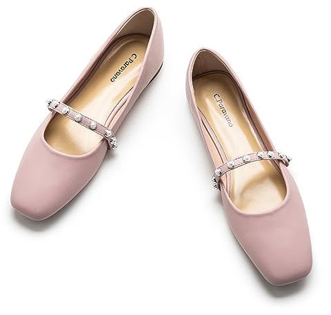 C.Paravano Mary Jane Schuhe Damen | Ballerinas Damen elegant | Flache Schuhe für Damen | Riemchenballerina Damen(40,Rosa)