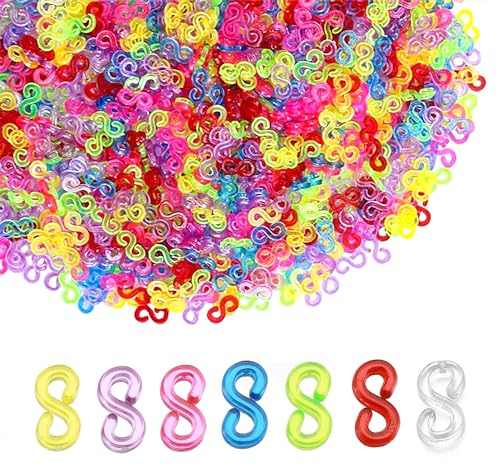 ATBUSS 1000 pezzi di accessori per fettuccia, fibbie per fascia elastica a forma di S, accessori per gioielli fai-da-te per attaccare accessori per gioielli con bracciale in fettuccia (colorati)