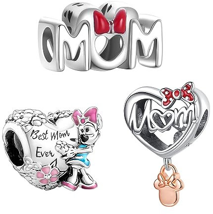 H.ZHENYUE Anhänger Charms 925 Sterling Silber Moom Mouse Cartoon Bead with Zirconia 3 Packungen für Europäische Armbänder und Halskette,Schmuck Geschenk für Weihnachten,Valentinstag,Muttertag Damen