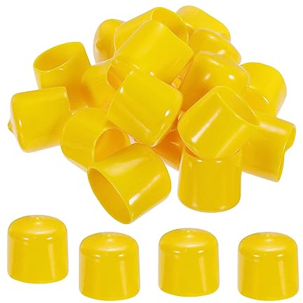 sourcing map 20 Stück Gummi Endkappen 25 mm PVC Vinyl Kunststoff Schutzkappen Abdeckung für Schrauben Bolzen Gewinde Metallstäbe Elektrokabeln Drahtseile Bowdenzug Rund Rohr Zaunpfosten, Gelb