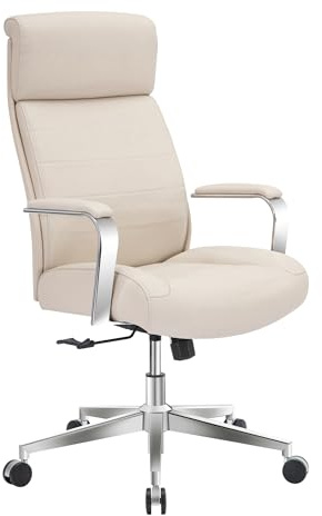Realspace® Modern Comfort Modee Vegan Leather High-Back Executive Office Chair, Sand/Chrome, BIFMA Compliant