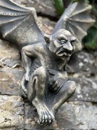 OLOMA Stone wall gargoyle figurine Concrete garden sculpture Outdoor wall monster statue Cement wall guardian decor Halloween decoration Gothic sculpture Front door decor