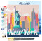 Figured'Art Mini Malen Nach Zahlen Erwachsene Mit Rahmen 20x20cm Kleines Format - Reiseplakat Freiheitsstatur New York - Paint by Numbers Basteln DIY Bastelset Leinwand gespannt auf Holzrahmen