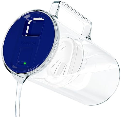 Wessper Wasserfilter Kanne mit LED Anzeige 3l, Glas wasserkanne mit aktivkohle filter, Wassekrug mit wasserfilterkartuschen für trinkwasser BPA FREE, Blau
