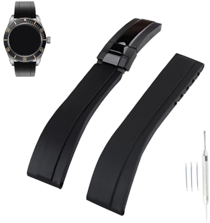 Topuly Ersatz-Uhrenarmband aus Gummi für Rolex SUBMARINER GHOST DATEJUST OYSTERPERTUAL DAYTONA YACHTMASTER Faltschließe, Silikon-Armband, Zubehör für Damen und Herren (Schwarz und Schwarz), 20 mm