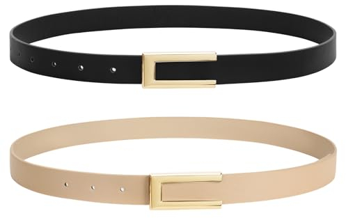 WHIPPY 2er-Pack Ledergürtel Damen Leder gürtel Damengürtel für Jeans Kleider Mäntel mit goldener Schnalle,schwarz/khaki 110cm