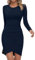 Missufe Basic Kurzes Enges Langarm Minikleid Damen Freizeitkleid Elegant Bodycon T Shirt Kleider (Dunkelblau, klein)