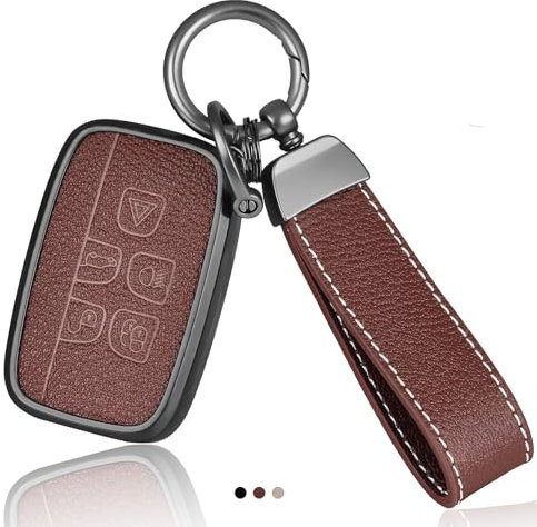 OFF WE GO Autoschlüssel Hülle für Land Rover Leder Schlüsselhülle Cover für Discovery Range Rover Sport Evoque Velar Jaguar XF XE XF XJ F-PACE Auto Schlüssel Schlüsselbox mit Schlüsselanhänger, Braun