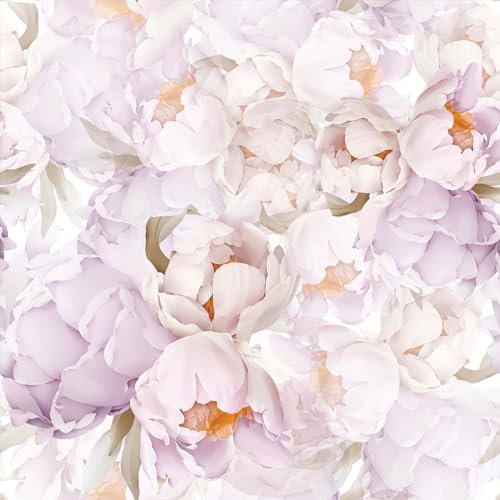 VEELIKE Lavender Pink Peonies Floral Wallpaper Self Adhesive Large Floral Wallpaper Pink Purple Flower Wall Paper Vintage Patterned Wall Mural Botanical Art Deco Bedroom Cabinets 44.5 cm × 300 cm