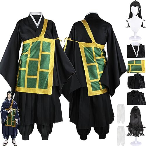 Tjmiaohao Anime Jujutsu Kaisen Geto Suguru Cosplay Kostüm Outfit Gojo Satoru Uniform Full Set Halloween Karneval Dress Up Anzug mit Perücke Zwei-Zehen-Socken für Männer Jungen (M)