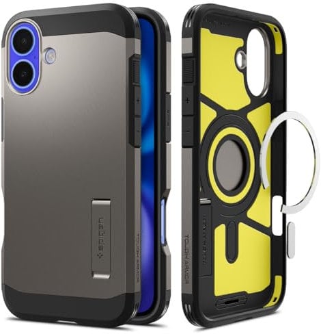 Spigen Tough Armor (AI) MagFit Case for iPhone 16, Compatible with MagSafe Accessories - Gunmetal