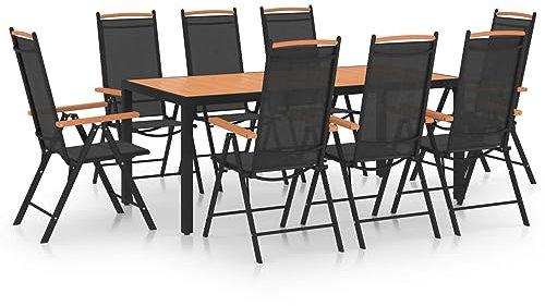 Homgoday 9-TLG. Garten Essgruppe Gartentisch mit Stühle Sitzgruppe Gartenstühle Gartenmöbel Set Garrten Esstisch Balkonmöbel Sitzgarnitur Gartengarnitur Aluminium Schwarz