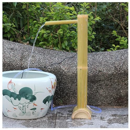 Fontaine en Bambou, Fontaine d'eau Solaire avec Pompe Solaire Jardin Fontaine Cascade De Décoration Zen Japonaise Cascade Intérieure/Extérieure en Bambou, Jardin Japonais h50cm