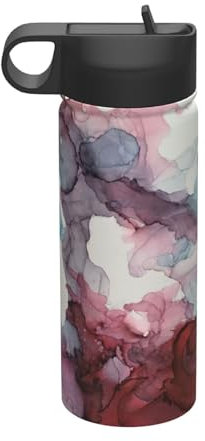 Abstract Marble Insulated Sports Kettle, 500ml Stainless Steel Water Bottle With Straw Lid, For Outdoor Gym