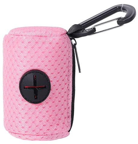 Hundekothalter aus Nylon, praktischer Spender, Haustierkotbeutelhalter, Netzstoff, Kotbeutelspender für Hunde, Spaziergänge im Freien, Rosa