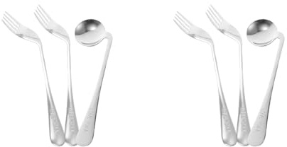 FOMIYES 2 Sets Lightweight Angled Cutlery Set Right Handed Fork Spoon Feeding Aid for Elderly Patients Stainless Steel Utensil