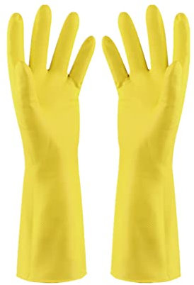 Guanti da Domestico in Latex, Guanti di Gomma Lunghi, Guanti da Stoviglie, Guanti di Pulizia Domestica Riutilizzabili per Cucina, Giardino, Lavaggio Auto, Lavori (Giallo, XL)