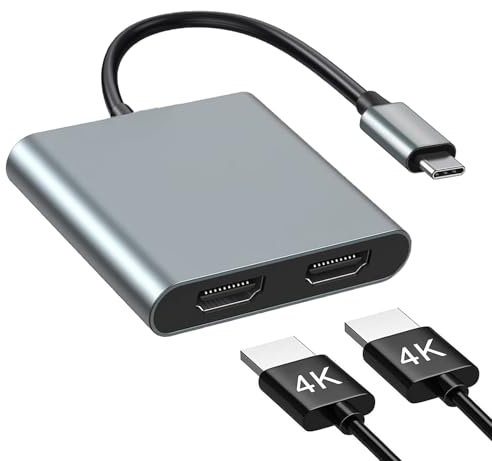USB C to Dual HDMI Adapter, with 2 4K@60Hz HDMI Docking Station, Type C to HD Splitter for 2 Monitors, Suitable for MacBook Air/Pro, Dell, HP, Lenovo, Chromebook, Surface USB Type C Laptops
