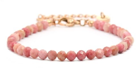 Echtes Rhodonit Edelstein Armband mit facettierten 4mm Perlen - Länge verstellbar - Heilstein Schutzstein Edelsteinarmband Glücksbringer Talisman Geschenk (Rhodonit, 16-21CM R)